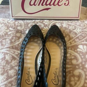 Candie's Black Laser-Cut Pointed Toe Flats